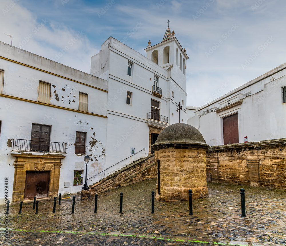 A view towards the rear of the cathedral in the city of Cadiz on a spring day A view towards the rear of the cathedral in the city of Cadiz on a spring day