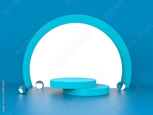 Luxury blue color cylinder pedestal podium for product presentation3d rendering minimal background photo