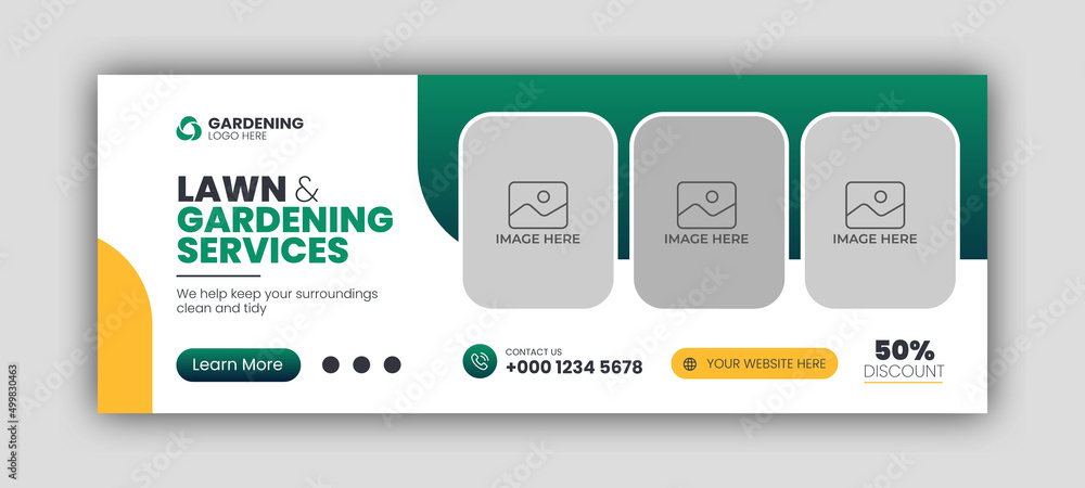 Lawn or gardening service facebook cover or web banner template