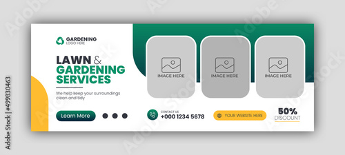Lawn or gardening service facebook cover or web banner template