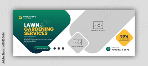 Lawn or gardening service facebook cover or web banner template