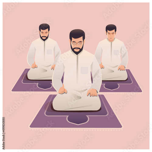 three muslim man pray shalat jamaah