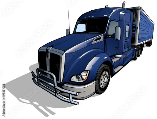 American Truck with Trailer - Colored Illustration Isolated on White Background, Vector photo