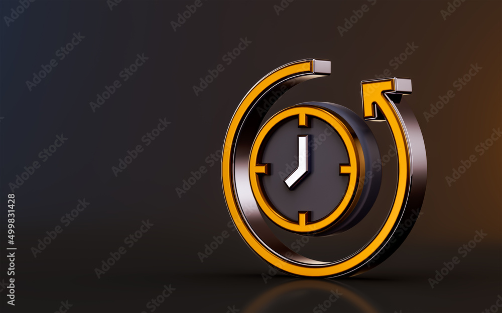 rotation clock icon on dark background 3d render concept for Rewind Time arrow reload backward rotation clock icon on dark background 3d render concept for Rewind Time arrow reload backward