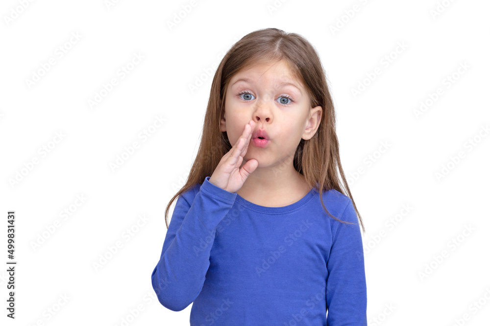Child whisper holding palm by mouth Child whisper holding palm by mouth
