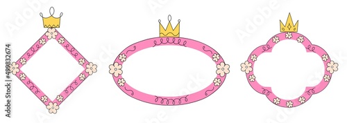 Set of pink mirror or photo frame for little princess 