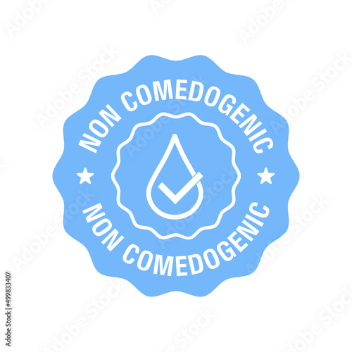 Non comedogenic vector icon. Dermatologically tested product concept. Cross mark and drop isolated on blue color