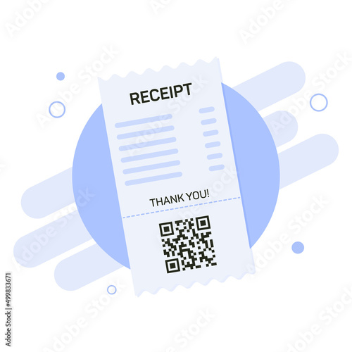 Receipt paper. Bill check. Invoice. Cash receipt. Payment of utility. Abstract flat icon. Vector
