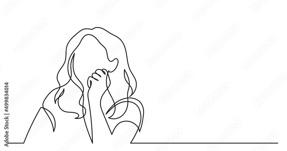 © OneLineStock - one line drawing of woman professional thinking finding solutions solving problems