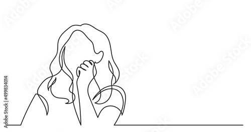 one line drawing of woman professional thinking finding solutions solving problems