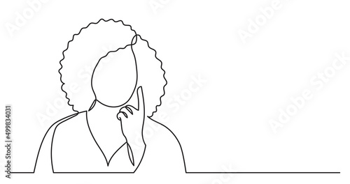 one line drawing of woman professional thinking finding solutions solving problems
