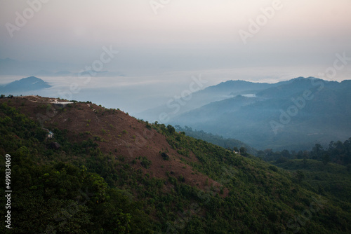 Morning fog over the mountain in Kyaiktiyo, Myanmar