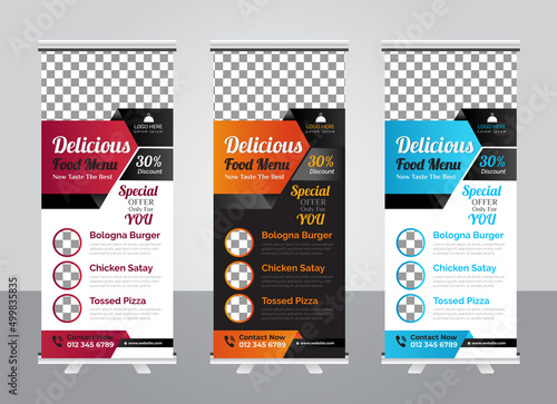 Food and restaurant roll up banner design template