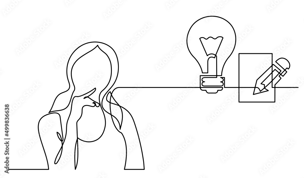 one line drawing of person thinking about idea solving problems finding ...