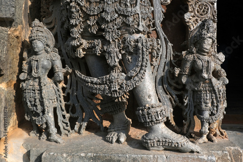 Hoysaleswara Temple sculpture work Halebidu Karnataka India, 12th-century Hindu temple dedicated to Shiva, It is the largest monument in Halebidu, the former Hoysala capital.