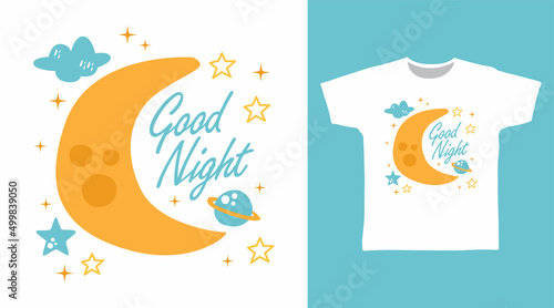 Hand draw moon cartoon tshirt concept design