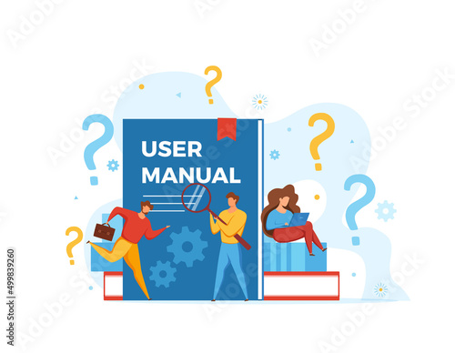 User manual concept vector illustration. People looking at user manual book