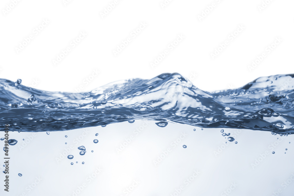Water splash Aqua flowing in waves and creating bubbles Drops on the water surface feel fresh and clean isolated on white background. Water splash Aqua flowing in waves and creating bubbles Drops on the water surface feel fresh and clean isolated on white background.