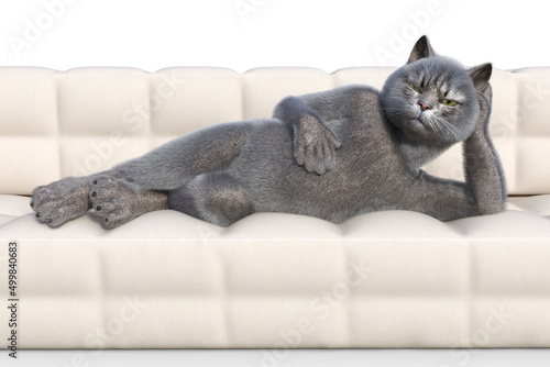 Quadro em tela Gray anthropomorphic cat laying relaxed on a sofa