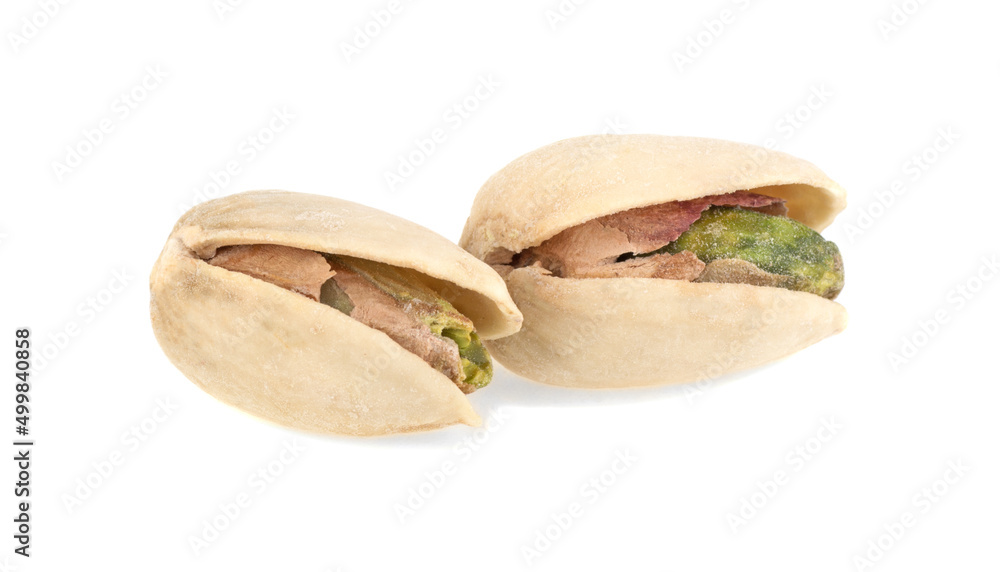 two pistachios macro isolated on white background two pistachios macro isolated on white background