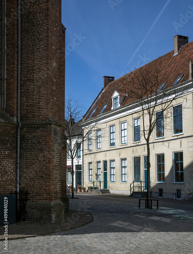 Grote of Andreaskerk.. Houses and facades in old Hattem Gelderland Netherlands. 