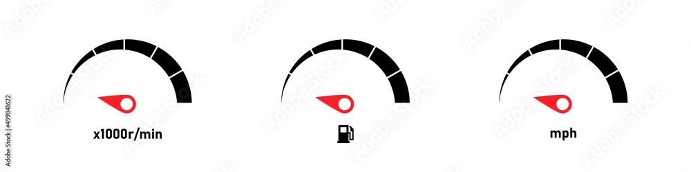 Car dashboard vector illustration. Car speedometer icon set. RPM KMPH ...