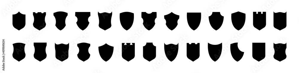Shield vector collection. Shield black flat vector icon set. Protection safety defence security symbol set. Shield banners collection. Vector illustration design. Banner design. Shields templates