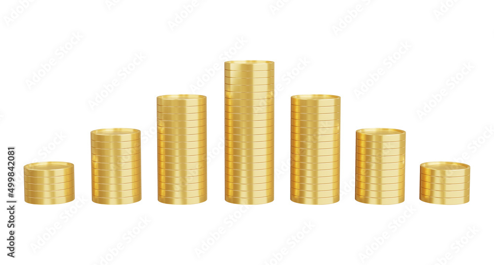 3d render of gold coins stacking on white background,with clipping path. 3d render of gold coins stacking on white background,with clipping path.