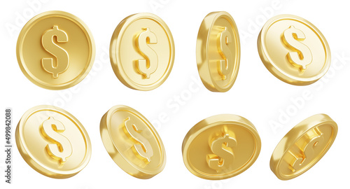 3d render of gold coins collection on white background,with clipping path.
