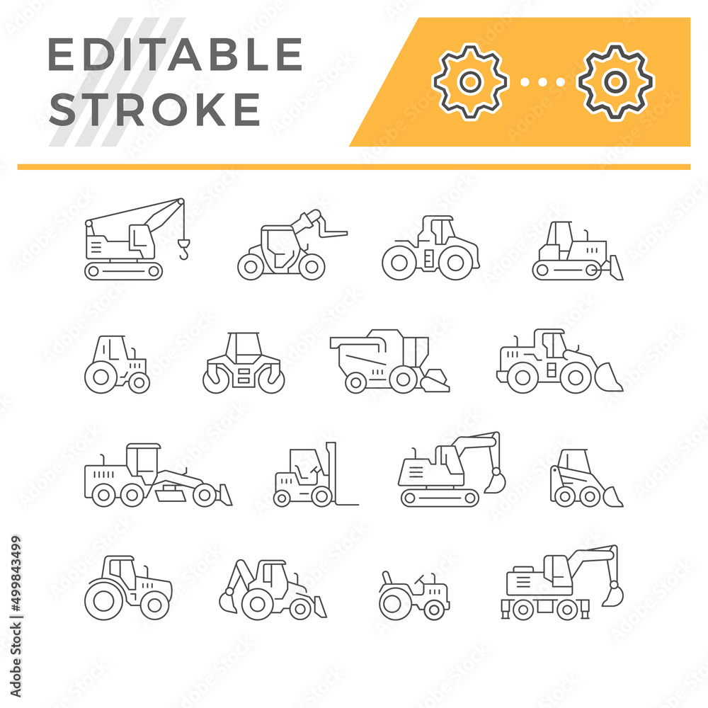 Set line icons of tractors Set line icons of tractors