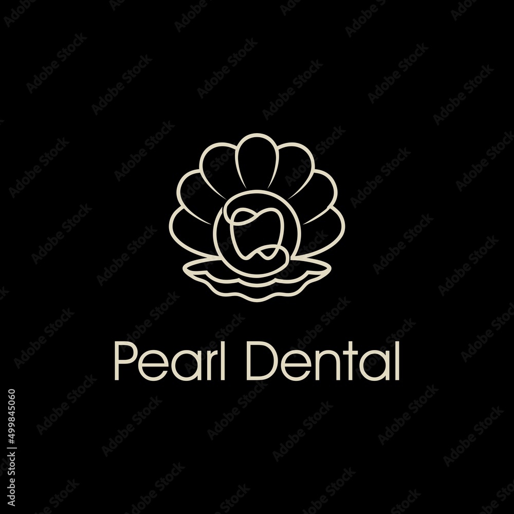Pearl Dental logo design, Tooth or veneer inside the pearl shell, Line style. Pearl Dental logo design, Tooth or veneer inside the pearl shell, Line style.
