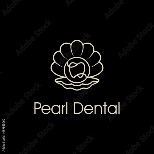 Pearl Dental logo design, Tooth or veneer inside the pearl shell, Line style.