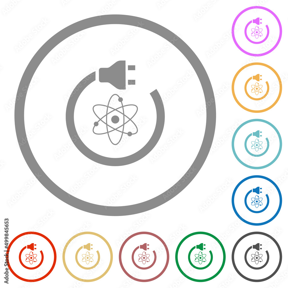 Atomic energy flat icons with outlines Atomic energy flat icons with outlines
