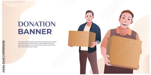 banner of two man carrying donation box
