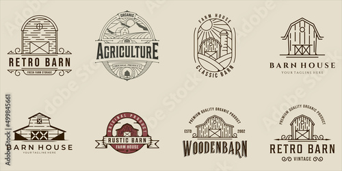 set of barn logo line art vintage vector illustration template icon graphic design. bundle collection of various farm house sign or symbol for agriculture business with badge and typography