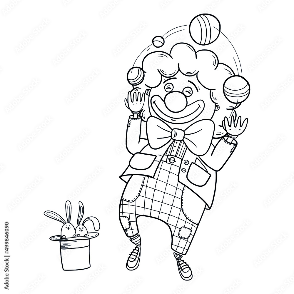 Funny clown juggles balls. Vector illustration for design or textile print