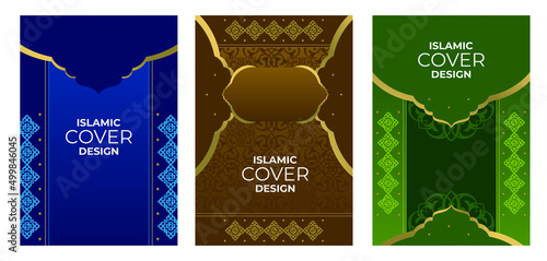 set of islamic book cover with arabic ornament in the various color and design