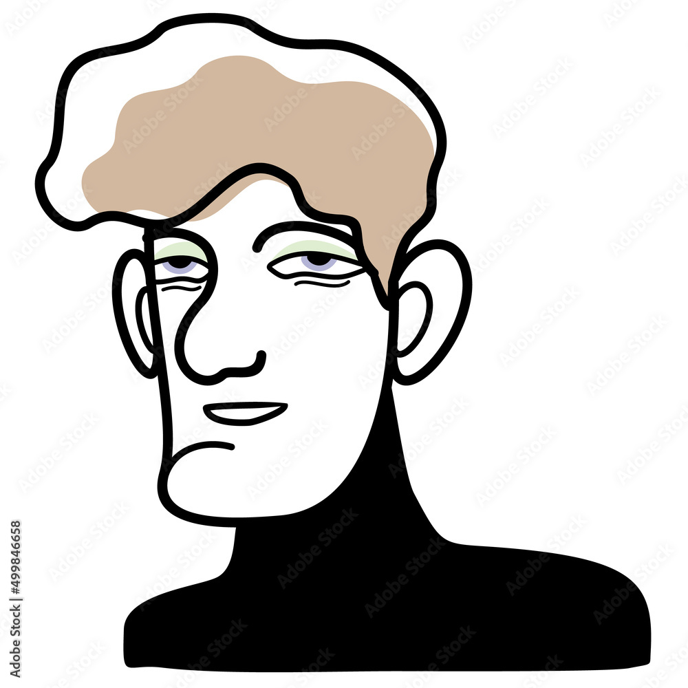 Vector doodle illustration of man in turtleneck isolated on white background.