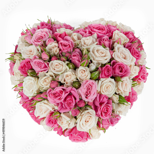 Heart shaped light flower bouquet isolated on white background