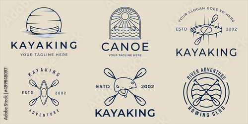 set of kayak or canoe logo vector line art simple illustration template icon graphic design. bundle collection of various paddle or rowing sign or symbol for adventure sport travel and business