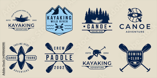 set of kayak or canoe logo vector vintage illustration template icon graphic design. bundle collection of various paddle or rowing sign or symbol for adventure sport travel and business