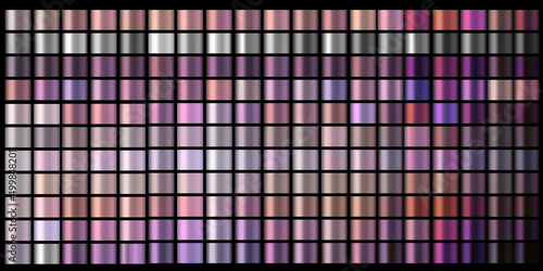 Vector Gradient swatches set. Pink, pastel, powdery, purple, chromium colors gradient swatch set vector. Shiny, elegant colors gradation for chrome border, logo, label design, frame, ribbon, award
