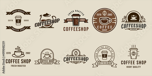 set of coffee shop logo line art vector vintage illustration template icon graphic design. bundle collection of various drink or beverage sign or symbol for cafe or business restaurant with badge