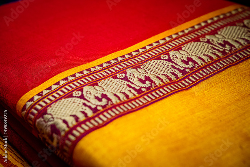 Canvas Print The distinctive feature of Ilkal saris is the use of a form of embroidery called Kasuti