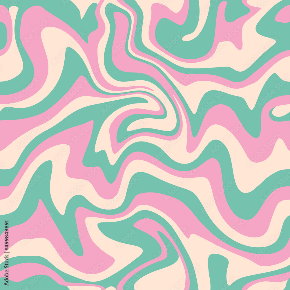 1970 Wavy Swirl Seamless Pattern in Pink, Green and Beige Colors.  Hand-Drawn Vector Illustration. Seventies Style, Groovy Background,  Wallpaper, Print. Flat Design, Hippie Aesthetic. Stock Vector | Adobe Stock