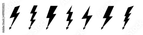 Electric lightning bolt symbols. Electric thunderbolt set. Lightning bolt flash icons. Lightning vector icon set. Flash icons collection. Bolt logo set.Flash light sign. Vector illustration