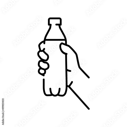Hand holding bottle of water color line icon. Pictogram for web page