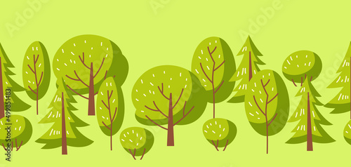 Spring or summer seamless pattern with stylized trees.