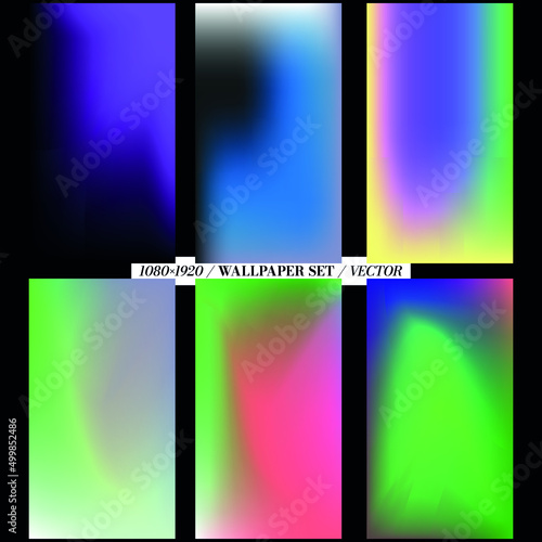 Abstract gradient wallpapers for mobile phone. Vector gradient background set. Blurred backgrounds. Modern colorful gradient design collection. Neon wallpapers.