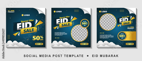 Set Eid Sale Promotion Square Banner Template with photo collage. Suitable for Web Promotion and Social Media Template Post for Advertisement, Event, and etc. Vector Illustration.